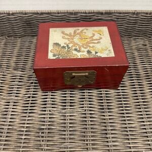 Art of Chokin Jewelry Box Red  Lacquer Butterflies Red Velvet Interior 5 1/2”